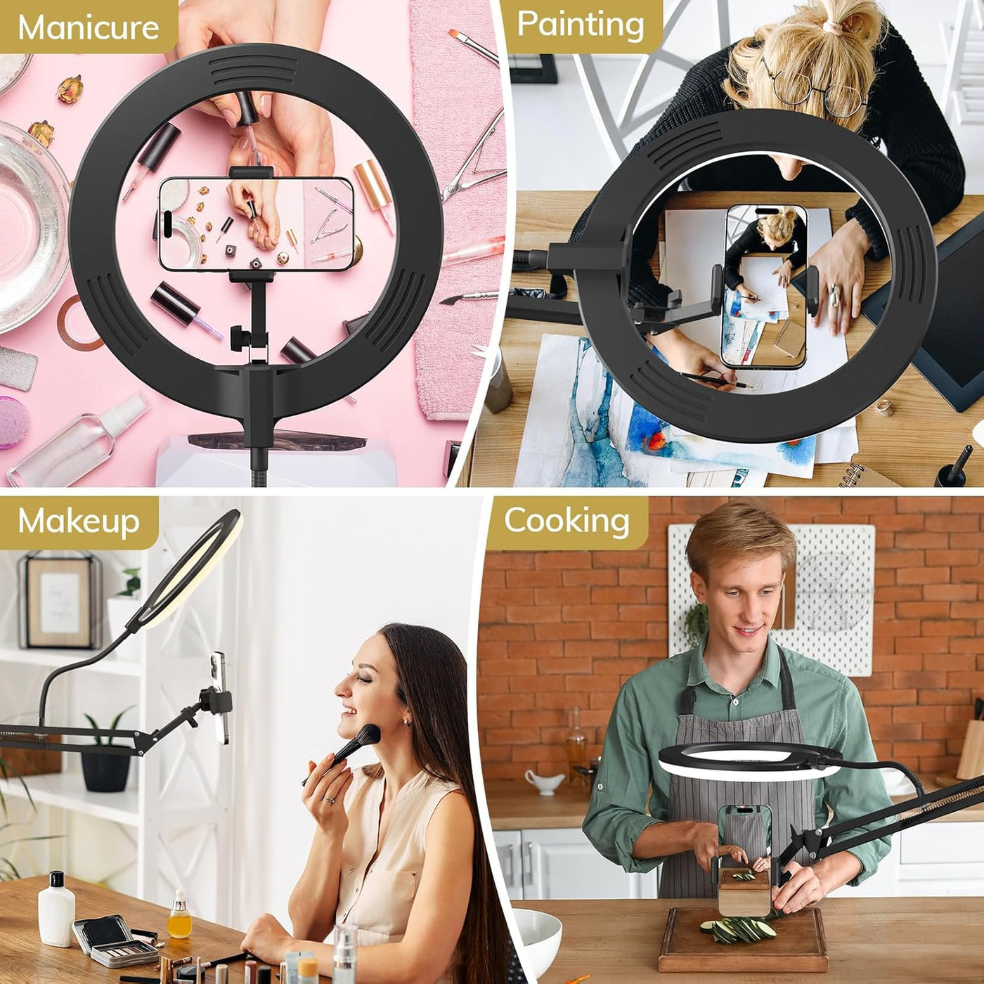 Overhead Ring Light 10 Inch Boom Arm Phone Holder Video Streaming TONOR Kit