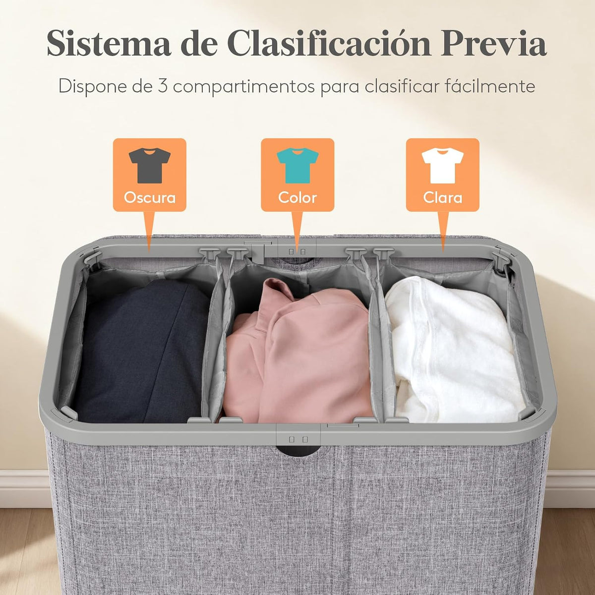 Laundry Basket 150L 3 Compartments Lid Removable Bags Foldable Grey Lifewit