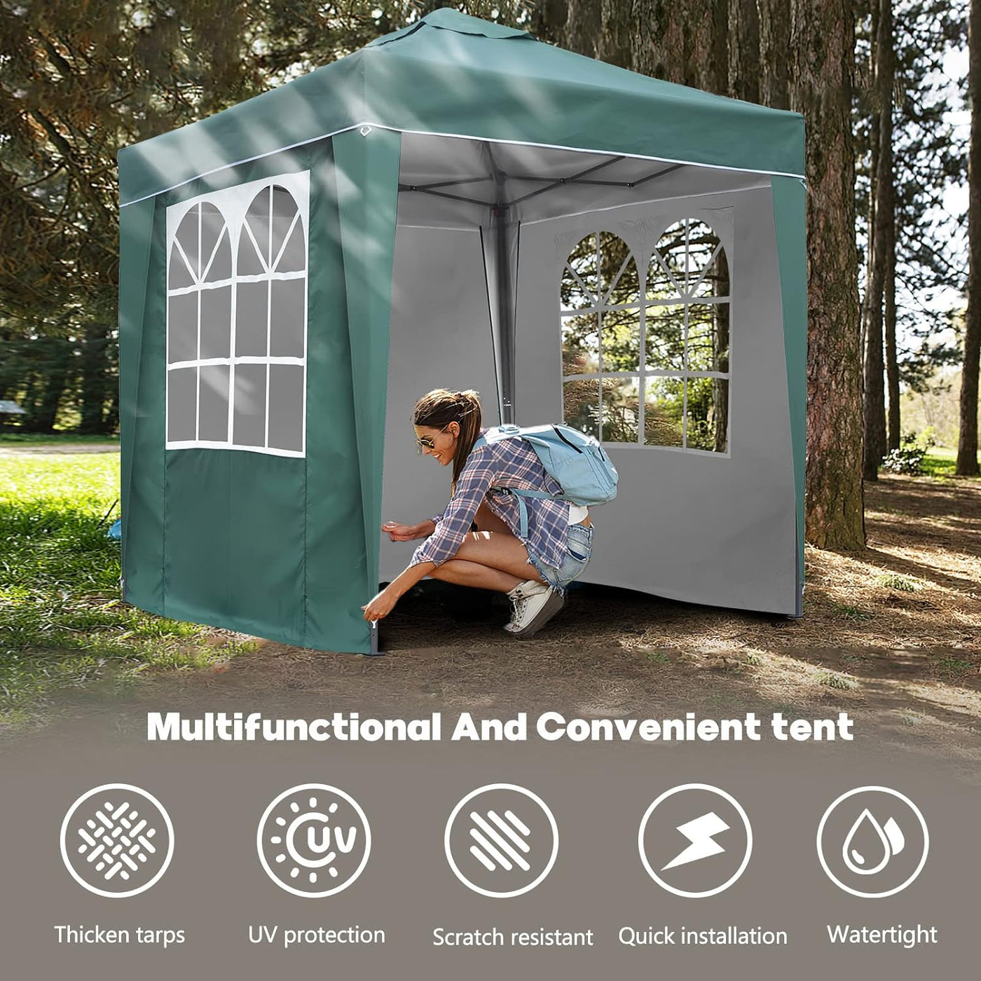 SANHENG 2x2m Pop Up Gazebo Tent, Fully Waterproof w/ Weights, Green, Outdoor Use