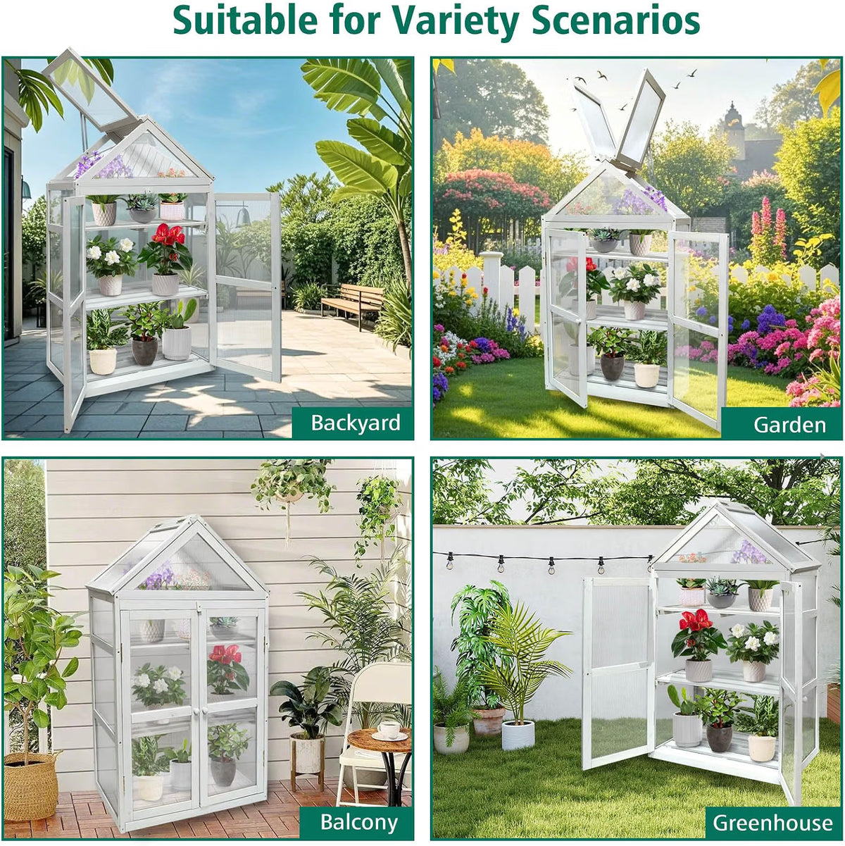 Wooden Greenhouse Cabinet 3 Tier Plant Stand Polycarbonate Panels Discoball Garden