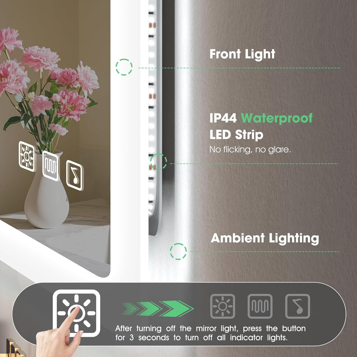 Bluetooth Bathroom LED Mirror 500x700 Anti Fog Dimmable S'bagno