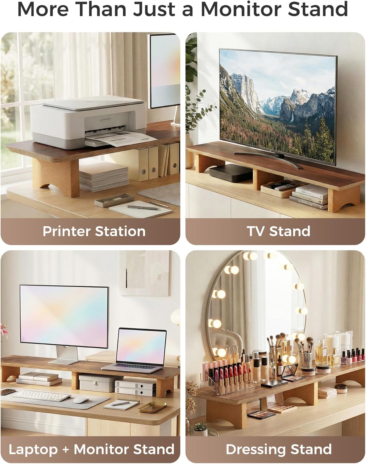 Dual Monitor Stand Riser Wooden Desktop Organizer Black Walnut Aothia