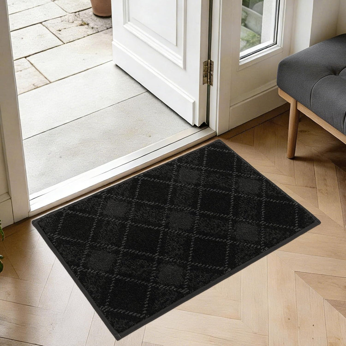Indoor Door Mat 50x80cm Non Slip Washable Dirt Trapper Black COSY HOMEER Entrance