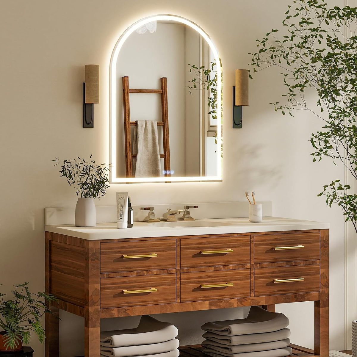 Arched LED Bathroom Mirror 50x75cm Front Backlit Dimmable Vanity Koonmi Wall