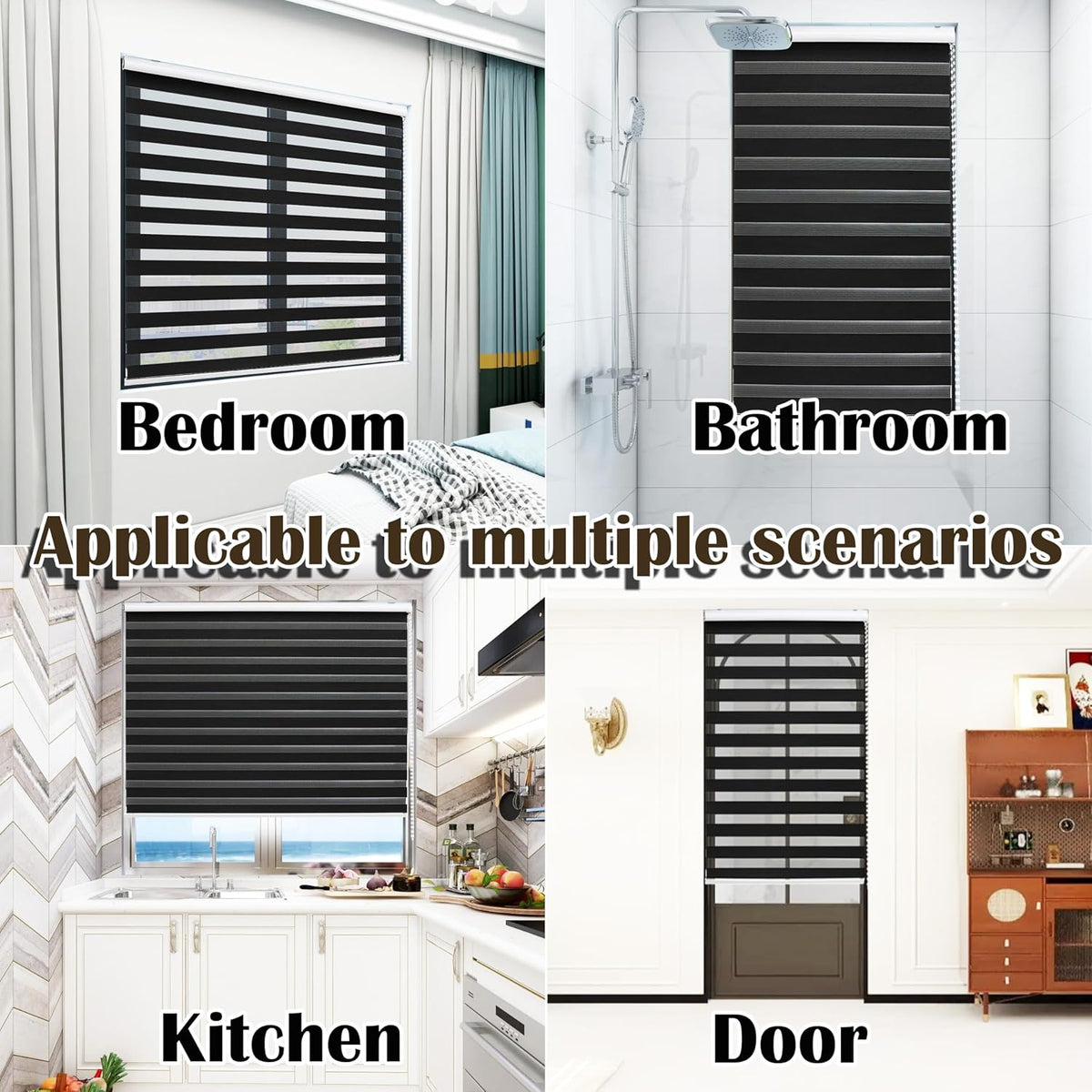 Zebra Roller Blind 115x150cm Day Night Window Curtain Black Taiyuhomes