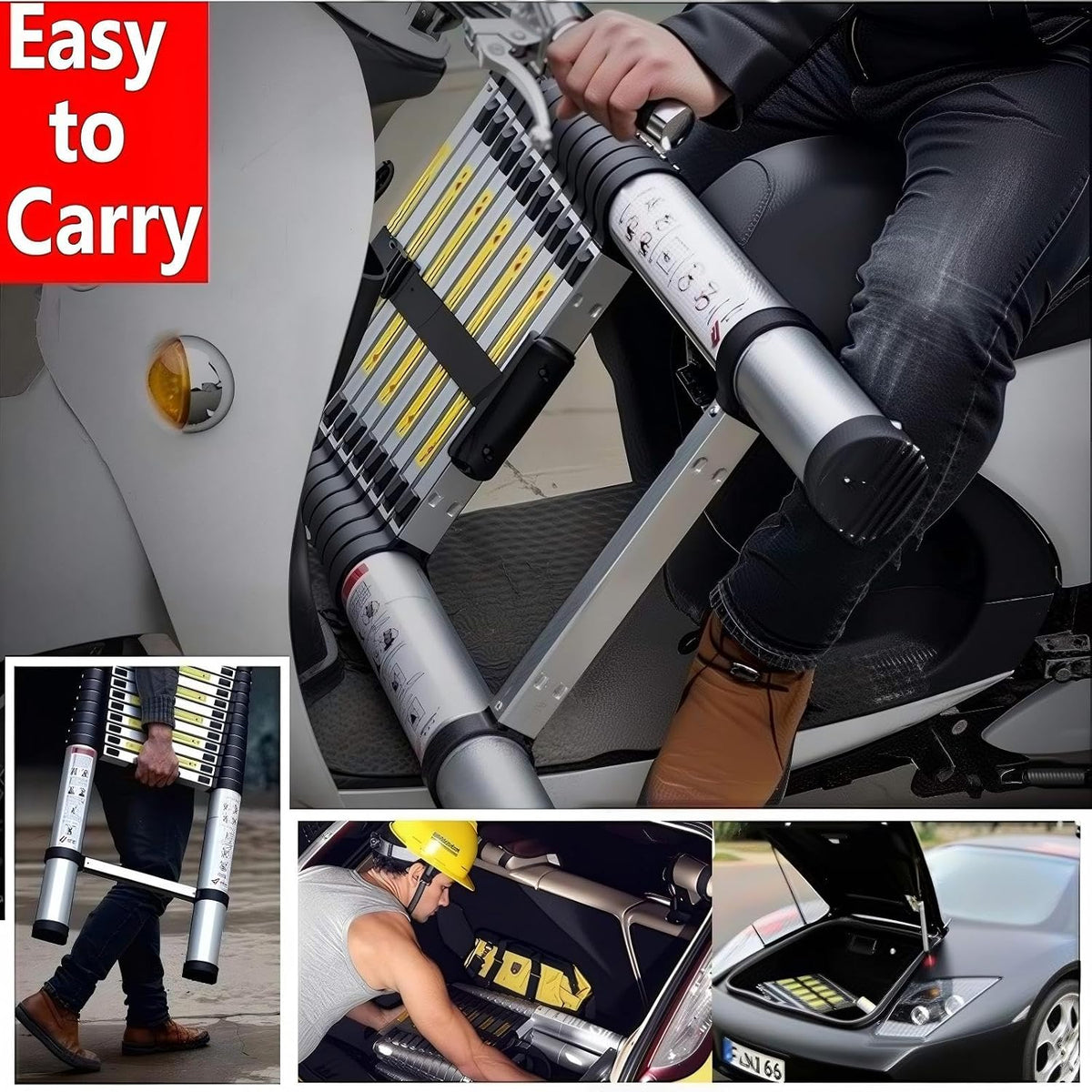 Telescopic Ladder 3.8m 12.5ft Aluminium 13 Step 150kg EN131 Multibao Portable