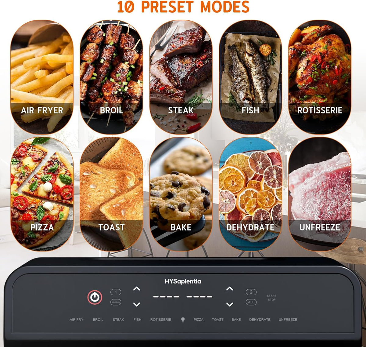 Dual Zone Air Fryer Oven 22L 2400W 10 in 1 Rotisserie Stainless HYSapientia