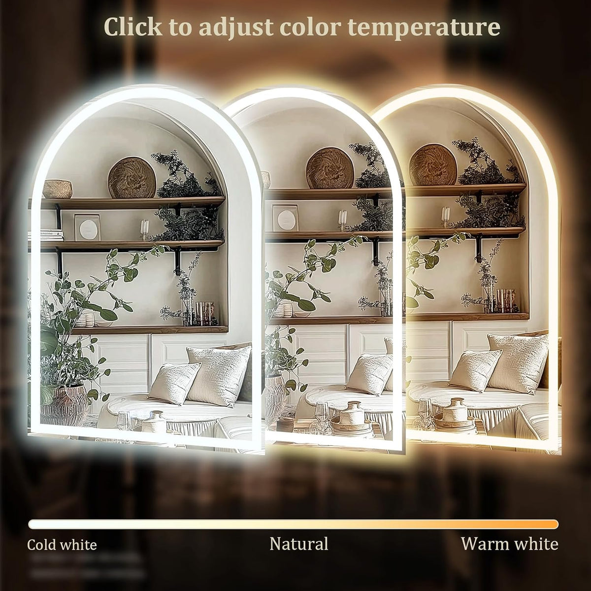 Arched LED Bathroom Mirror 50x75cm Front Backlit Dimmable Vanity Koonmi Wall