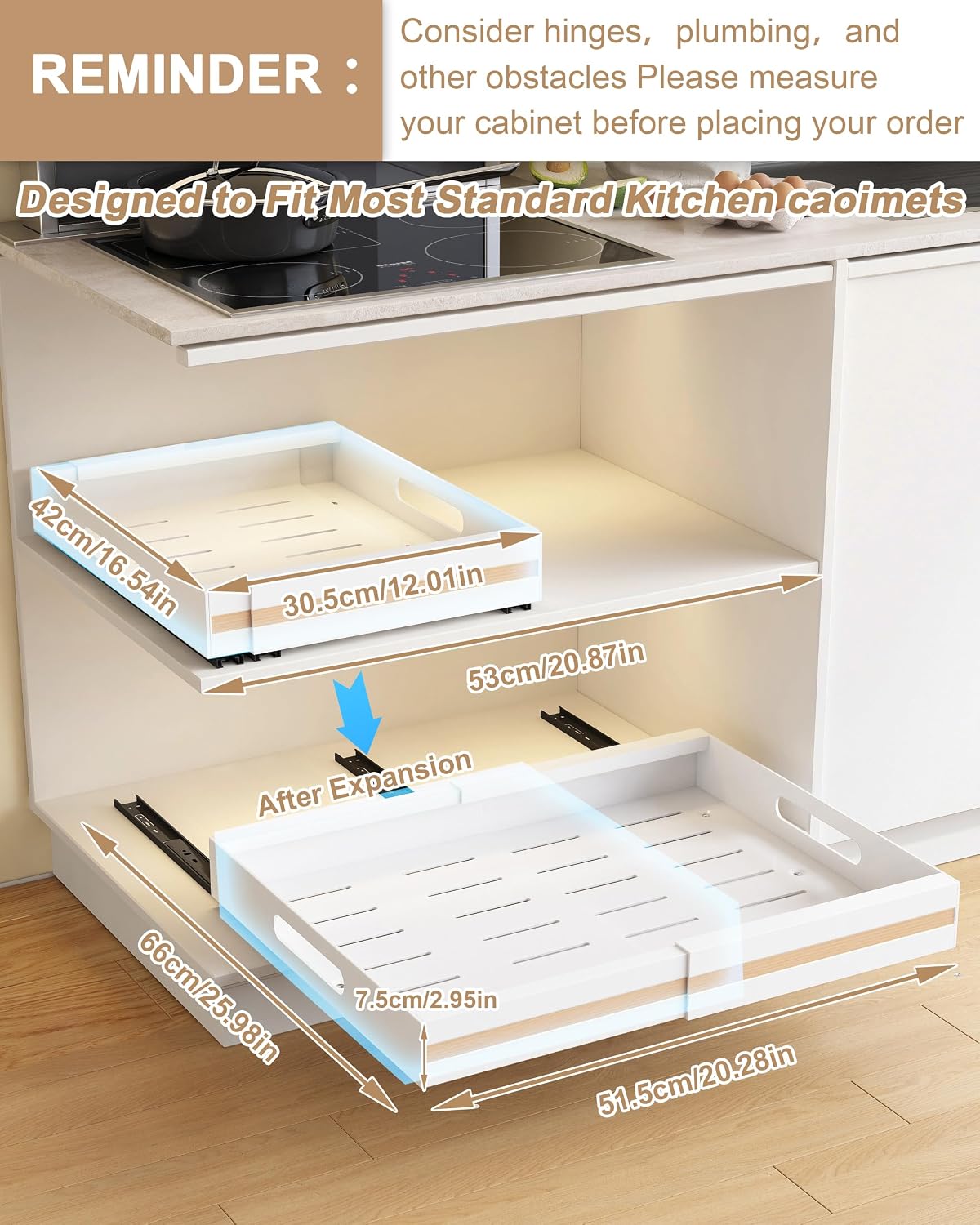 Pull Out Cabinet Organiser 2 Pack Expandable Cupboard Storage Shelves UMDONX