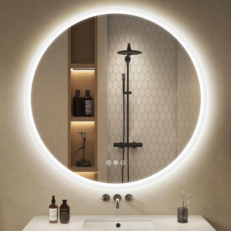 Round LED Bathroom Mirror 800mm Bluetooth Anti Fog Dimmable S'bagno