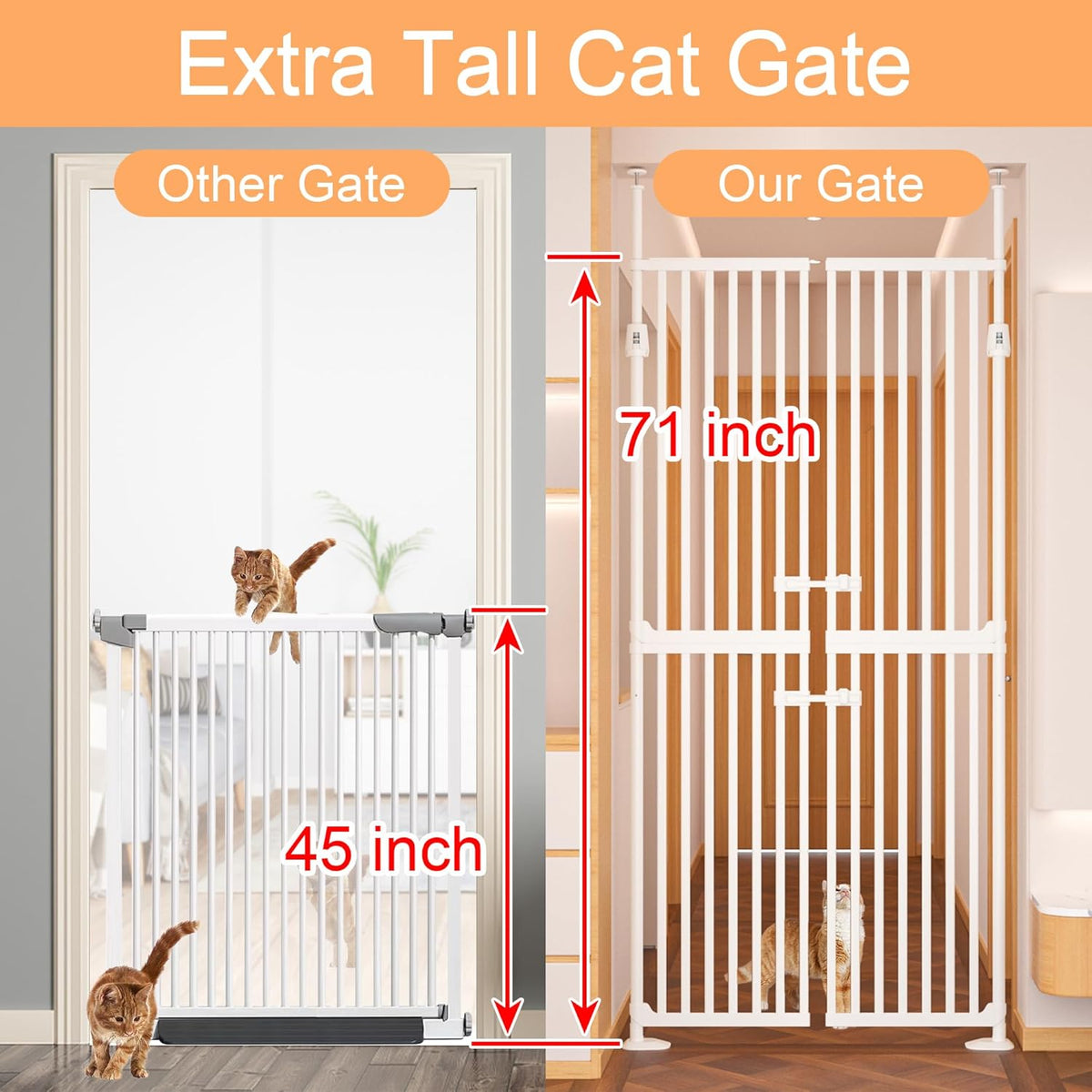 Extra Tall Cat Gate 180cm Pressure Fit No Drill Indoor Pet Safety Gate HAVLOTII