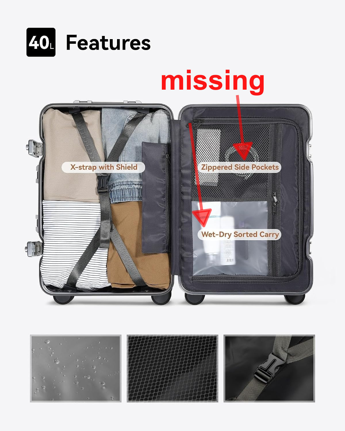 Aluminium Carry On Suitcase 55cm 40L TSA Lock 8 Spinner Wheels Silver Luggex