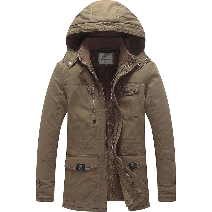 Khaki hooded jacket on a white background