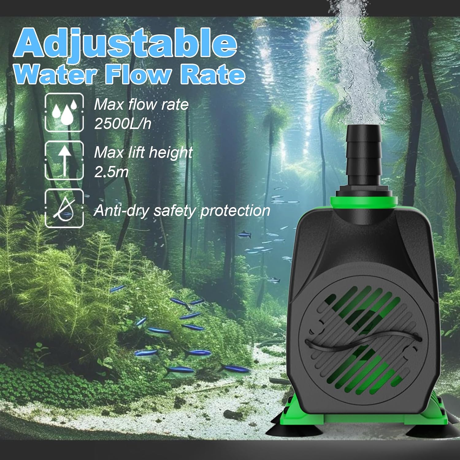 Submersible Pump 2500L/H 45W for Fountains and Aquariums Knifel