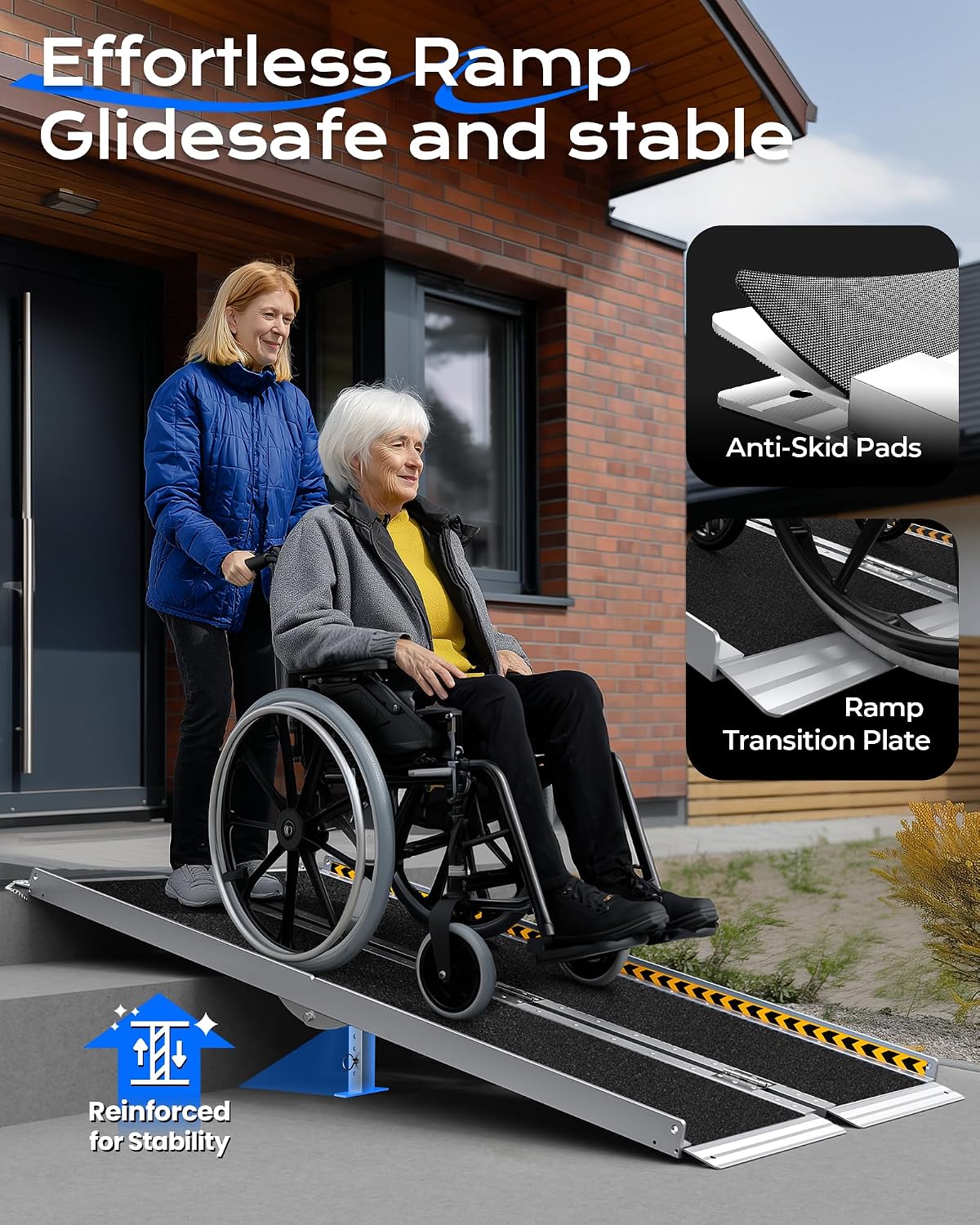 Wheelchair Ramp 6FT Foldable Aluminum 362KG Extra Wide Transition Plate Portable