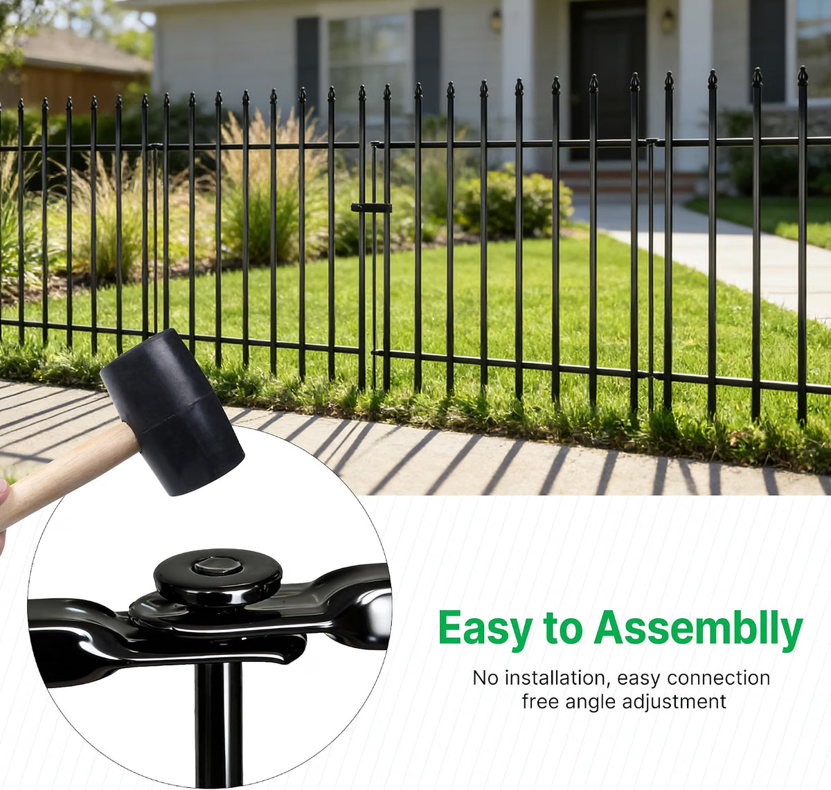 Metal Garden Fence 106cm Decorative 4 Panels 1 Gate Outdoor Animal Barrier Black