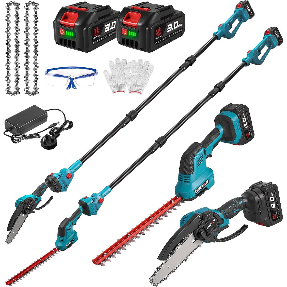 Cordless Pole Hedge Trimmer Pole Saw 4 in 1 7.05FT Extension ONEVAN Garden Tool