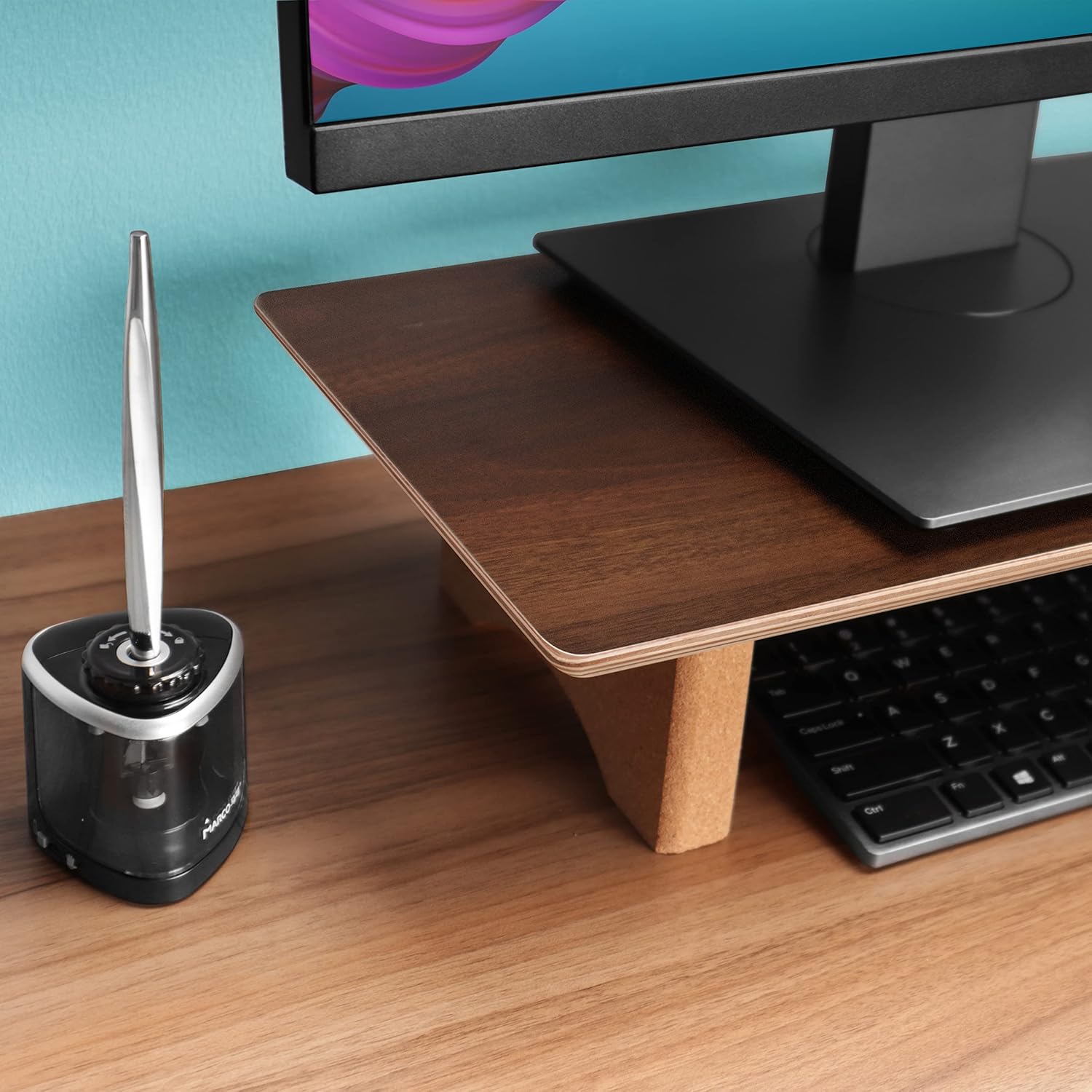 Dual Monitor Stand Riser Wooden Desktop Organizer Black Walnut Aothia