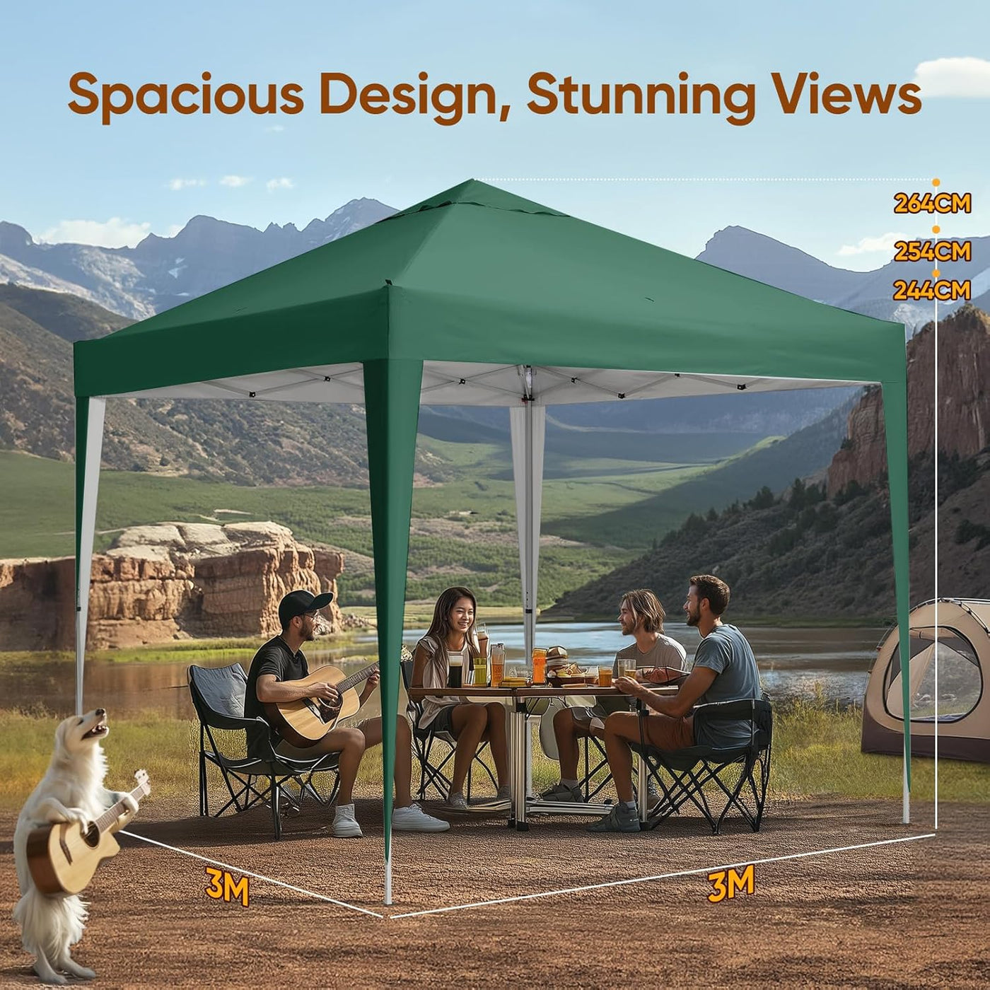 Pop Up Canopy Gazebo 3x3m Adjustable Height Event Shelter Green Quictent