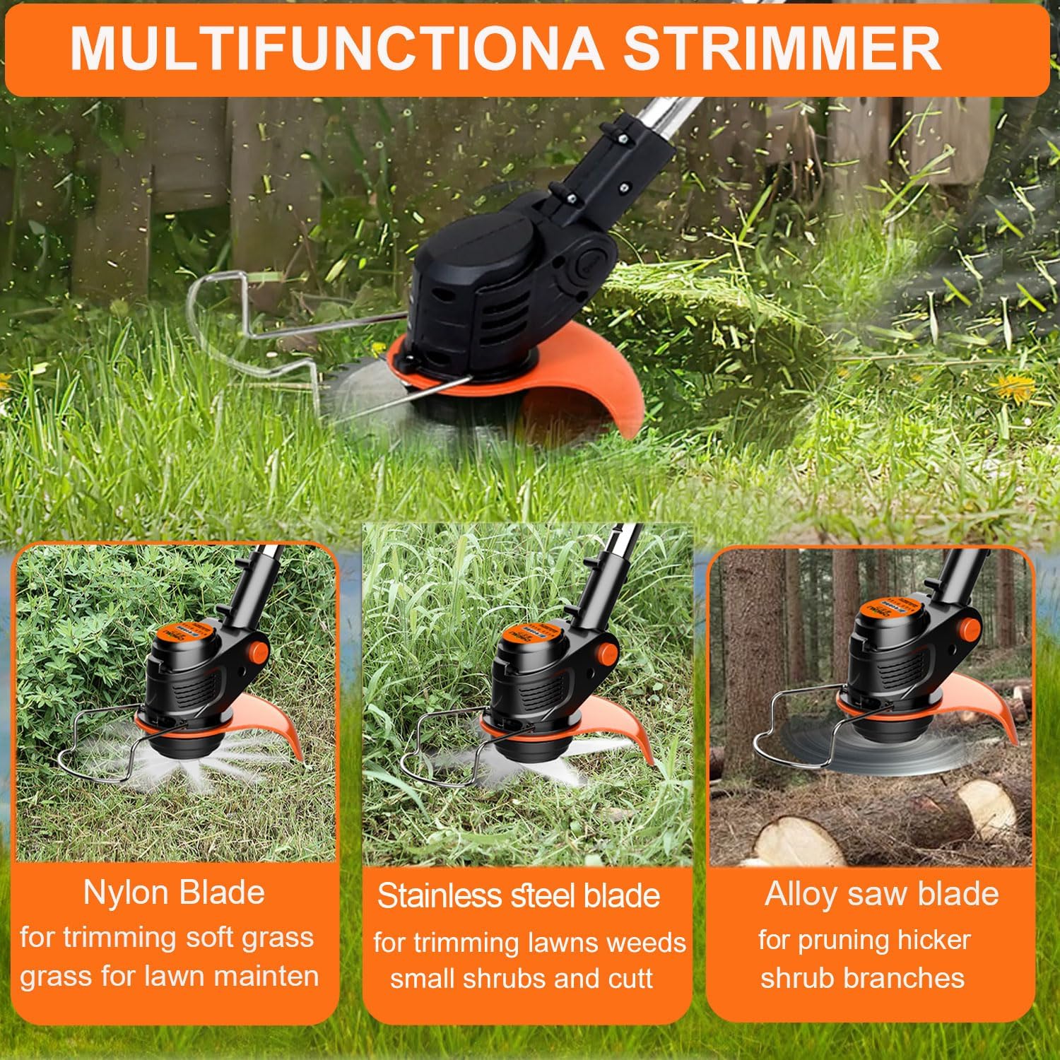 Cordless Grass Trimmer 21V 4.0Ah Brush Cutter Metal Blades Garden Babruaei