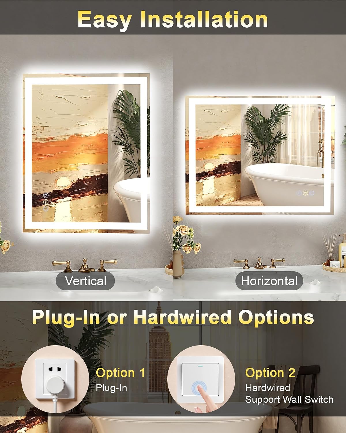 LED Bathroom Mirror 60x90cm Separate Front Backlit Illuminated Vanity Callsky