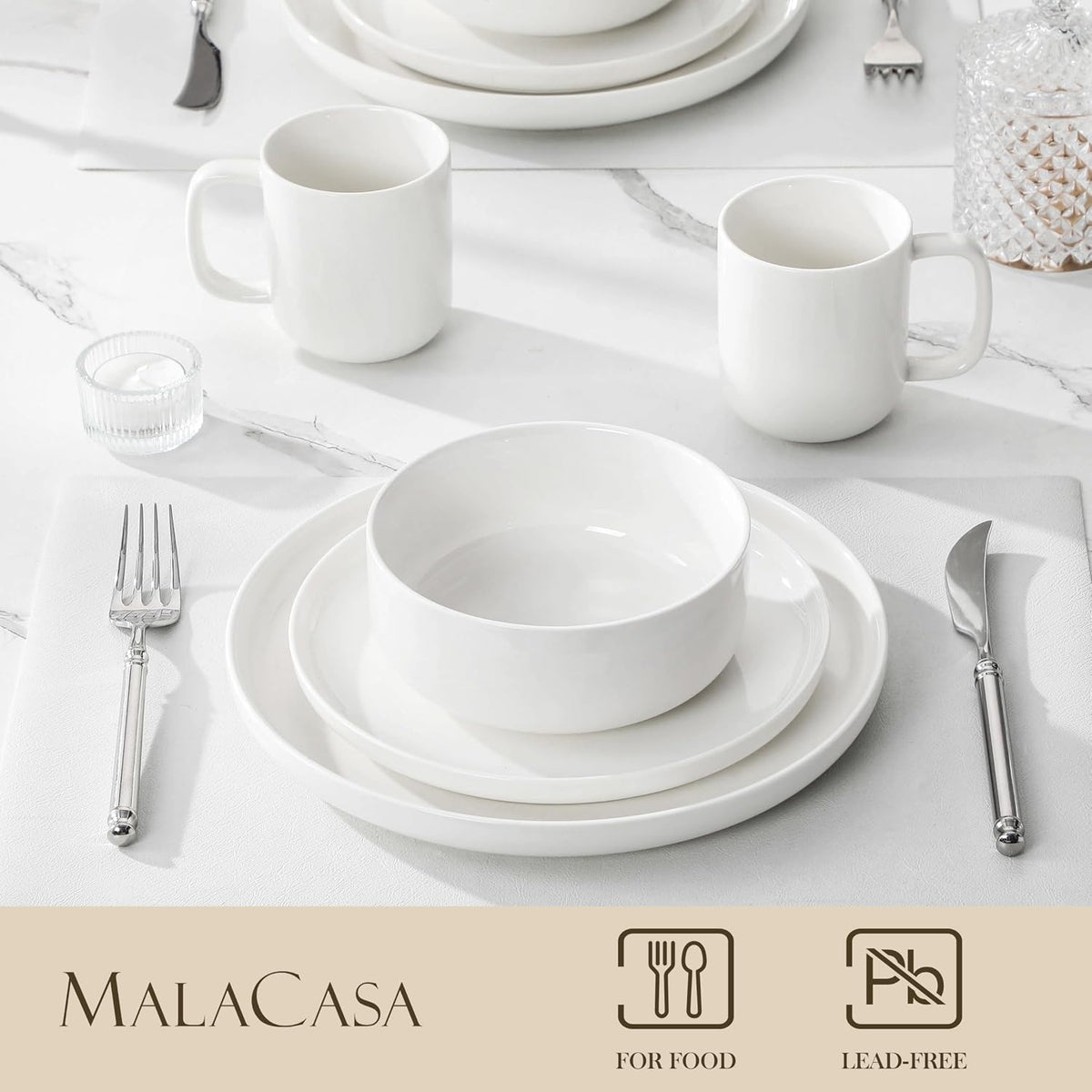 Porcelain Dinner Set 15 Piece Plates Bowls Mugs Tableware for 4 MALACASA Dining