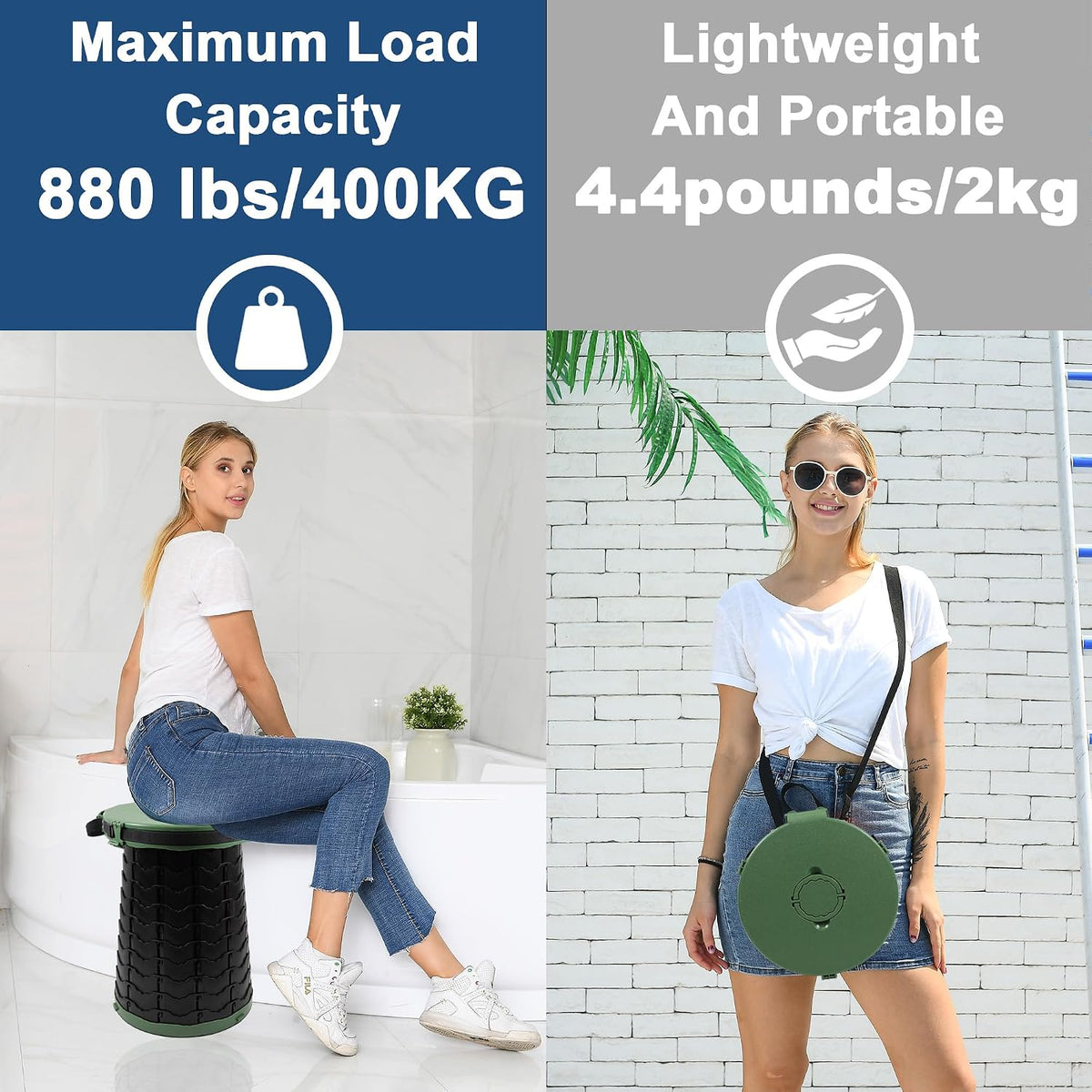 Portable Camping Toilet XXL 880lbs Foldable 19.7 Inch Adjustable ALEVMOOM Adults