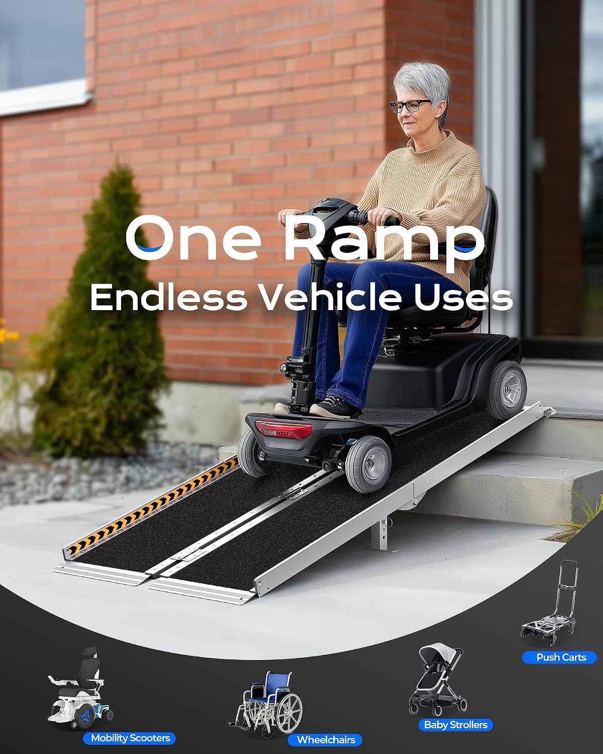 Wheelchair Ramp 6FT Foldable Aluminum 362KG Extra Wide Transition Plate Portable
