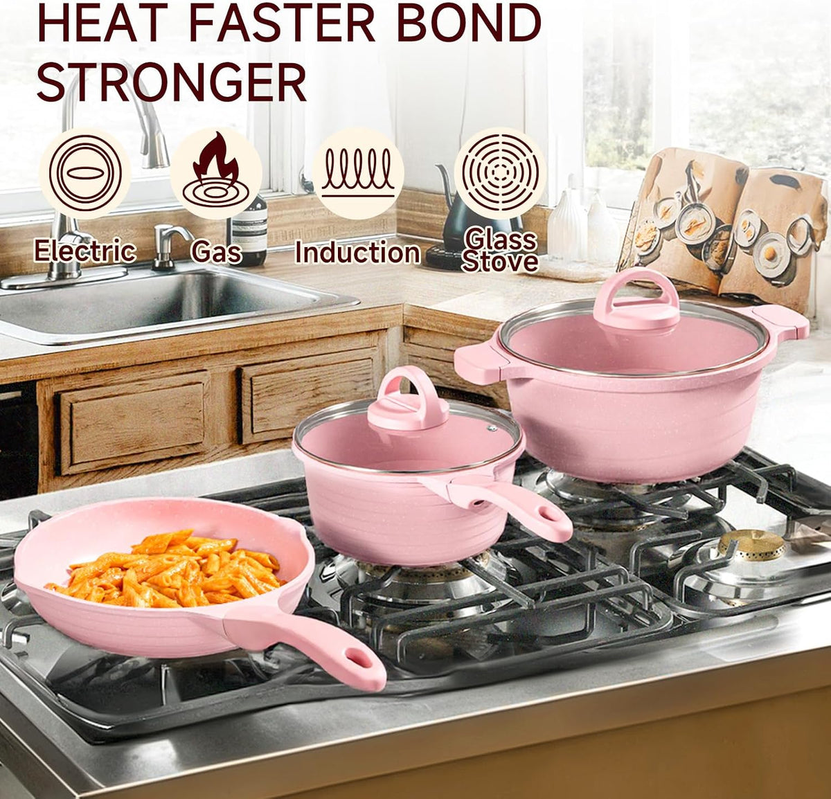 Non Stick Pots and Pans Set 23 Piece Pink Cookware Kitchen Cooking Set JEETEE