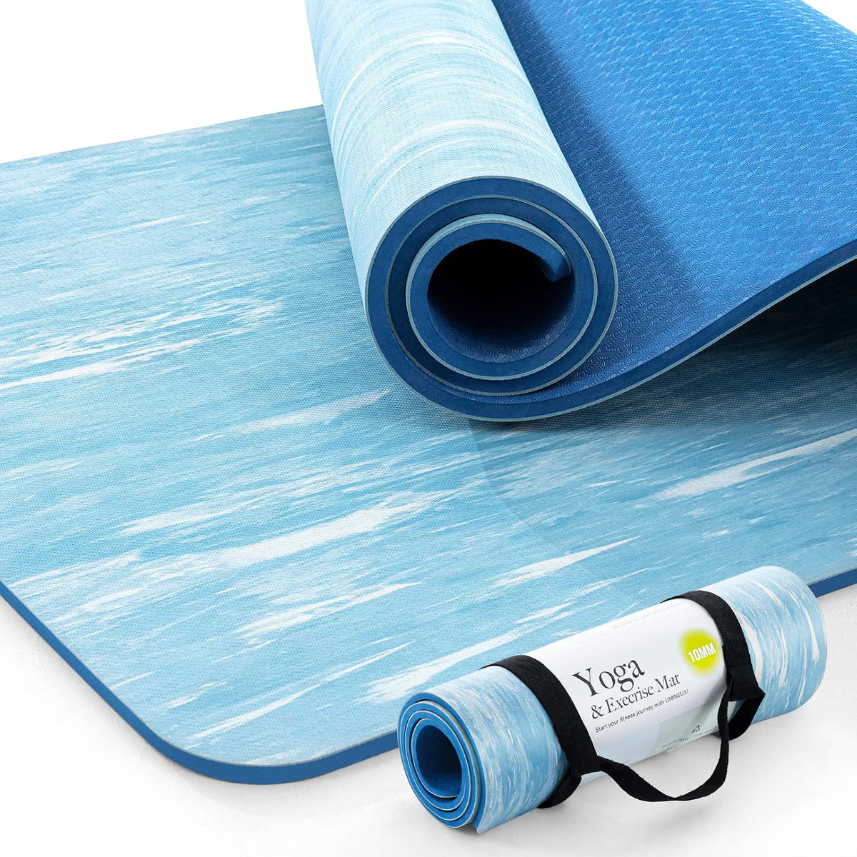 Yoga Mat 10mm Extra Thick Non Slip Rubber TPE Pilates Workout Blue Marjar Fitness