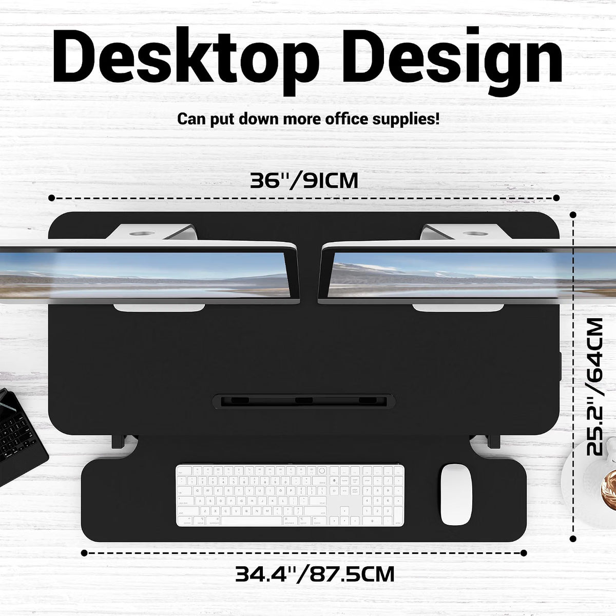 Standing Desk Converter 36 Inch 91cm Adjustable Sit Stand Workstation Black Desk