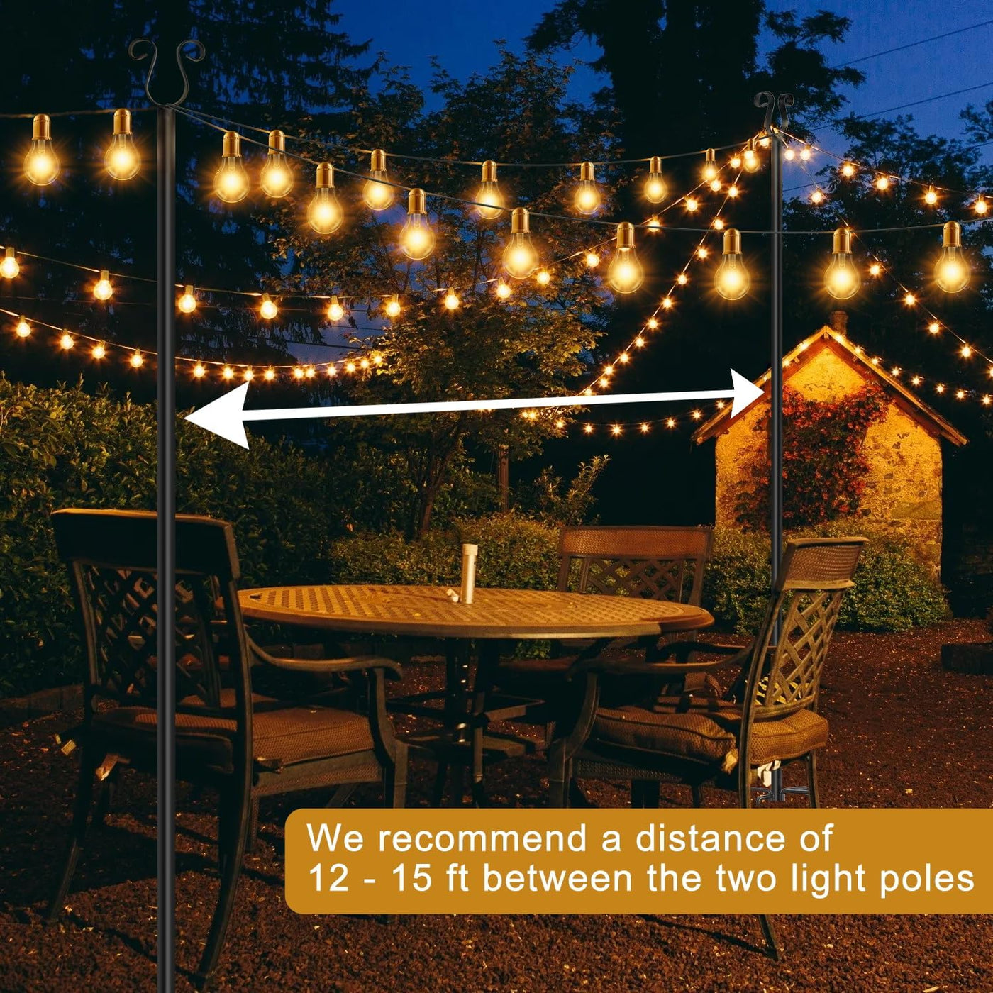 Urban Deco 4-Pack String Light Poles, 4-Prong Stand, Outdoor Decor, Black