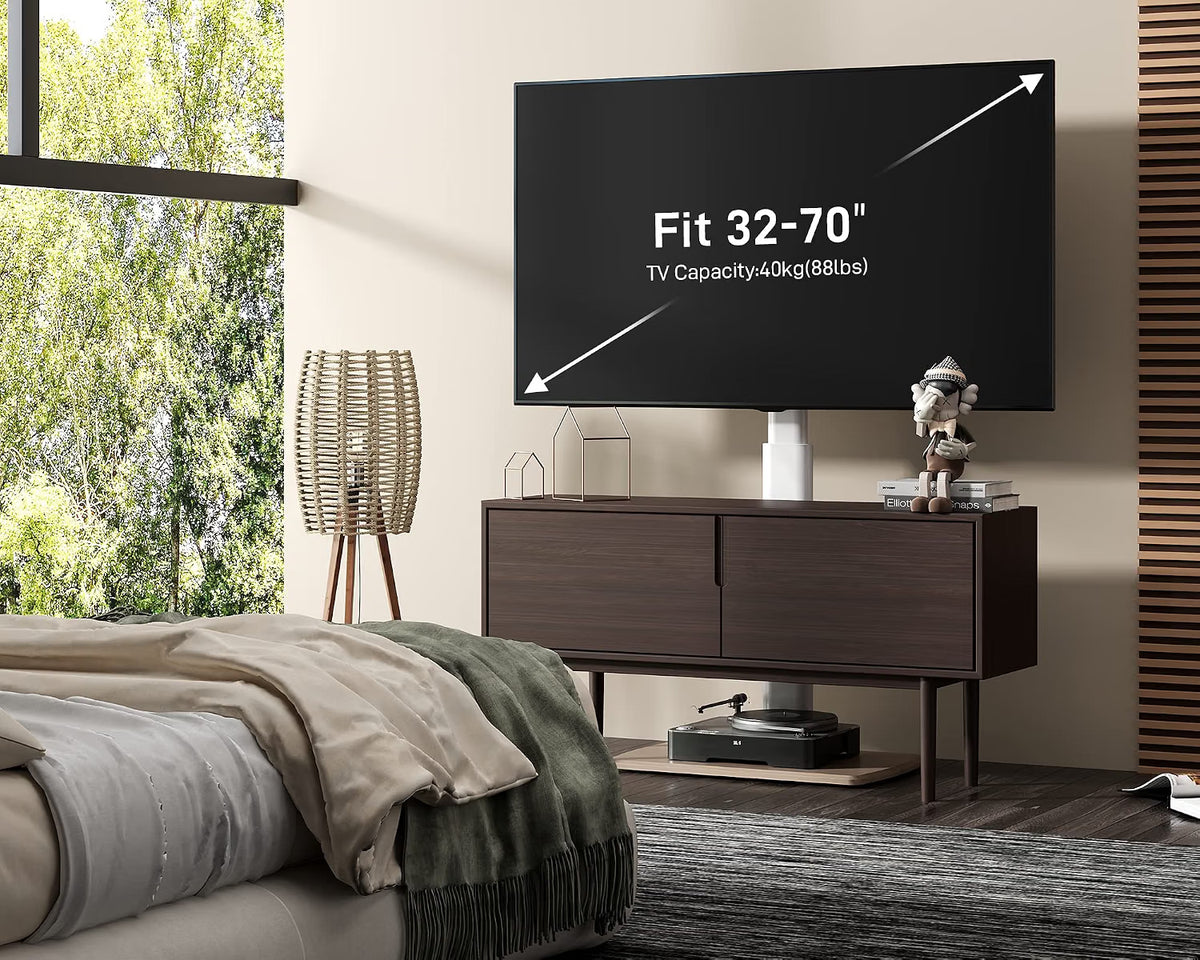 TV Floor Stand 32-70 Inch White 20mm Wood Base Universal FITUEYES Display Mount