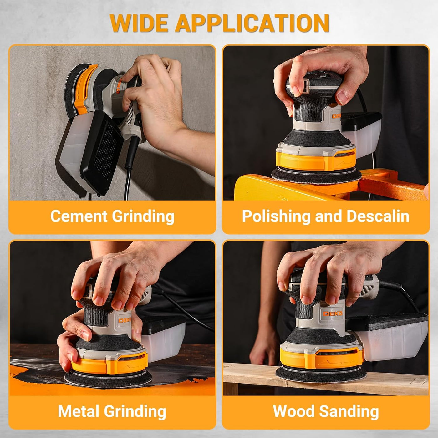 Random Orbit Sander 300W 125mm Variable Speed 14000RPM DEKOPRO Electric