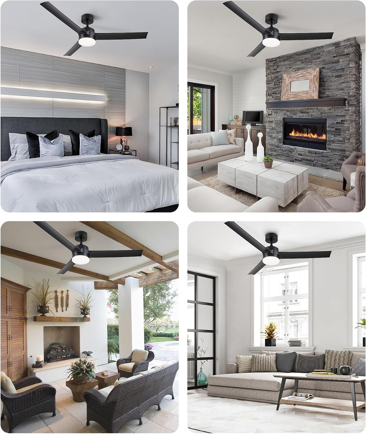 Ceiling Fan with Light 52 Inch 6 Speed Reversible Quiet DC Motor VONLUCE Black