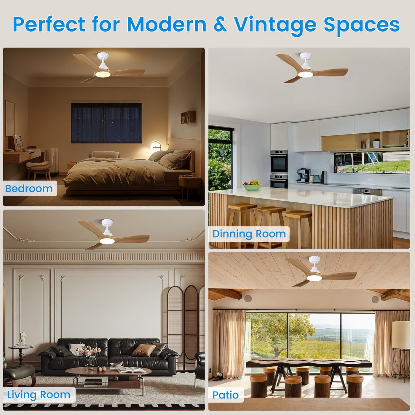 Ceiling Fan With Lights 42 Inch Remote DC Motor Woodgrain CJOY