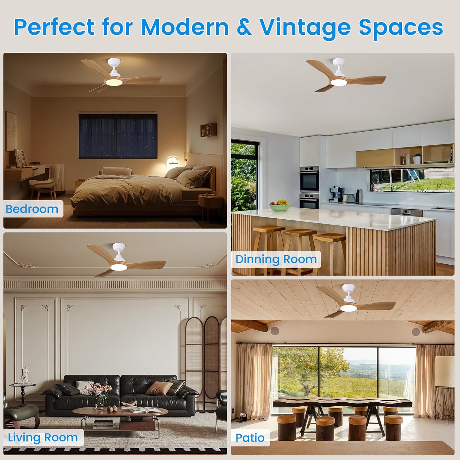 Ceiling Fan With Lights 42 Inch Remote DC Motor Woodgrain CJOY