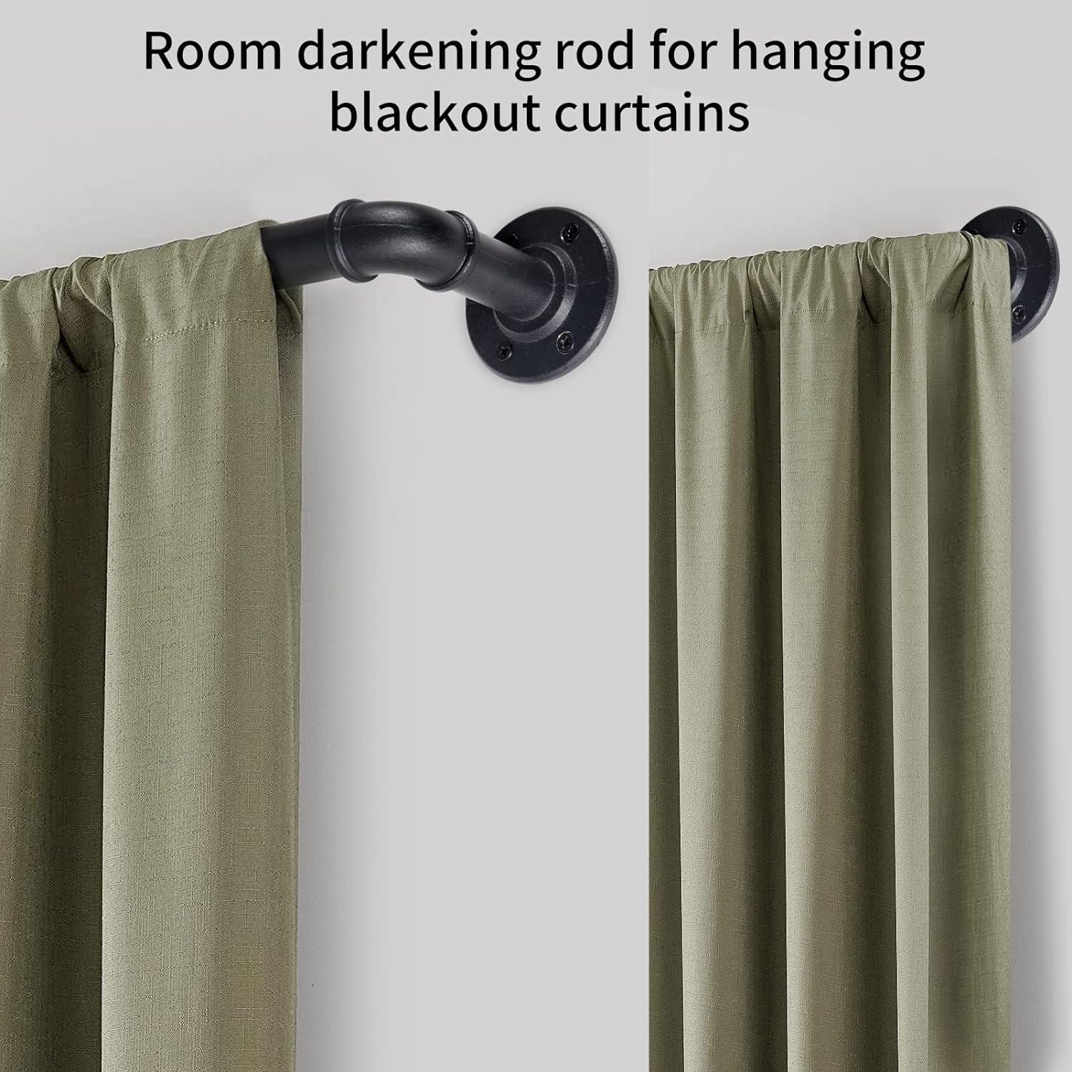 Curtain Poles Black 122cm-218cm for Eyelet Rod Metal Extendable - Massive Discounts