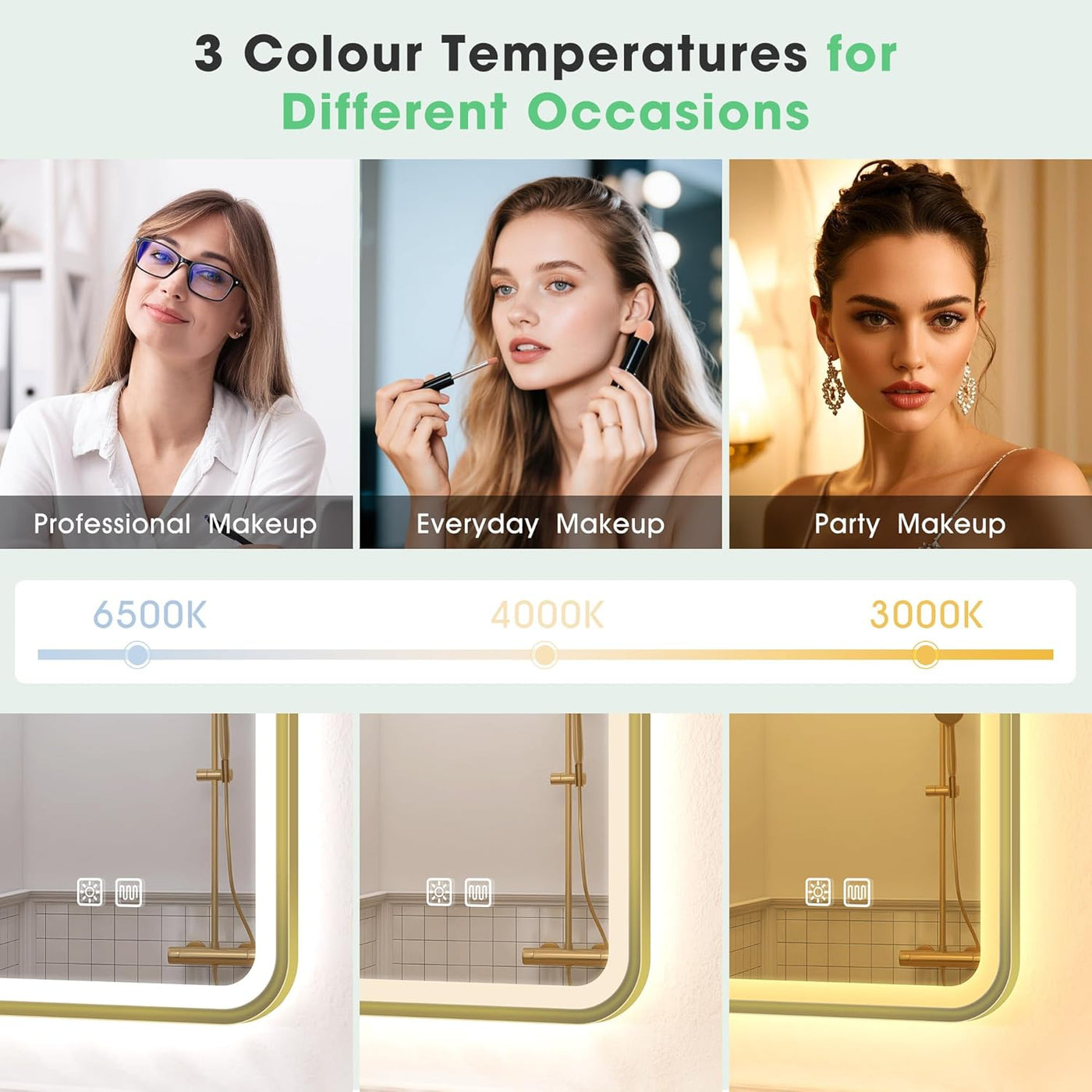 Bathroom LED Mirror 80x60 Gold Frame Anti Fog Dimmable IP44 S'bagno