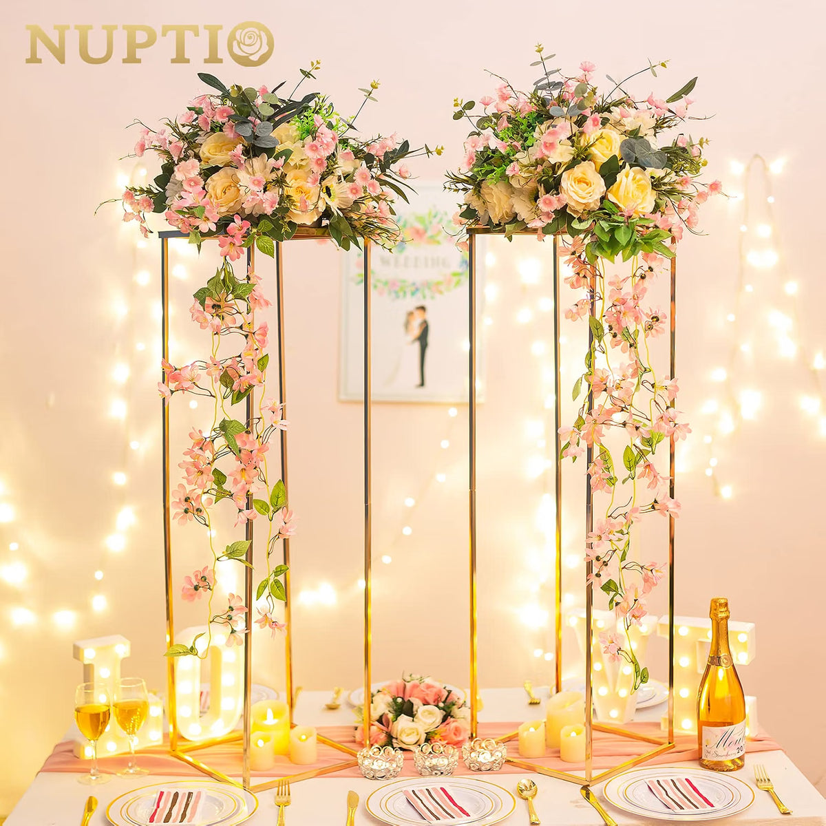 Wedding Flower Stands Gold Tall Geometric Metal Columns Event Decor NUPTIO Set
