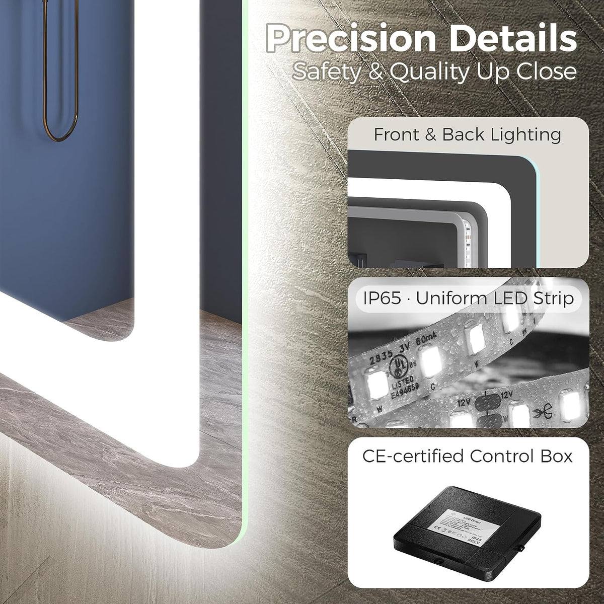 LED Bathroom Mirror 100x70cm Bluetooth Anti Fog Dimmable 3 Colour STARLEAD Vanity