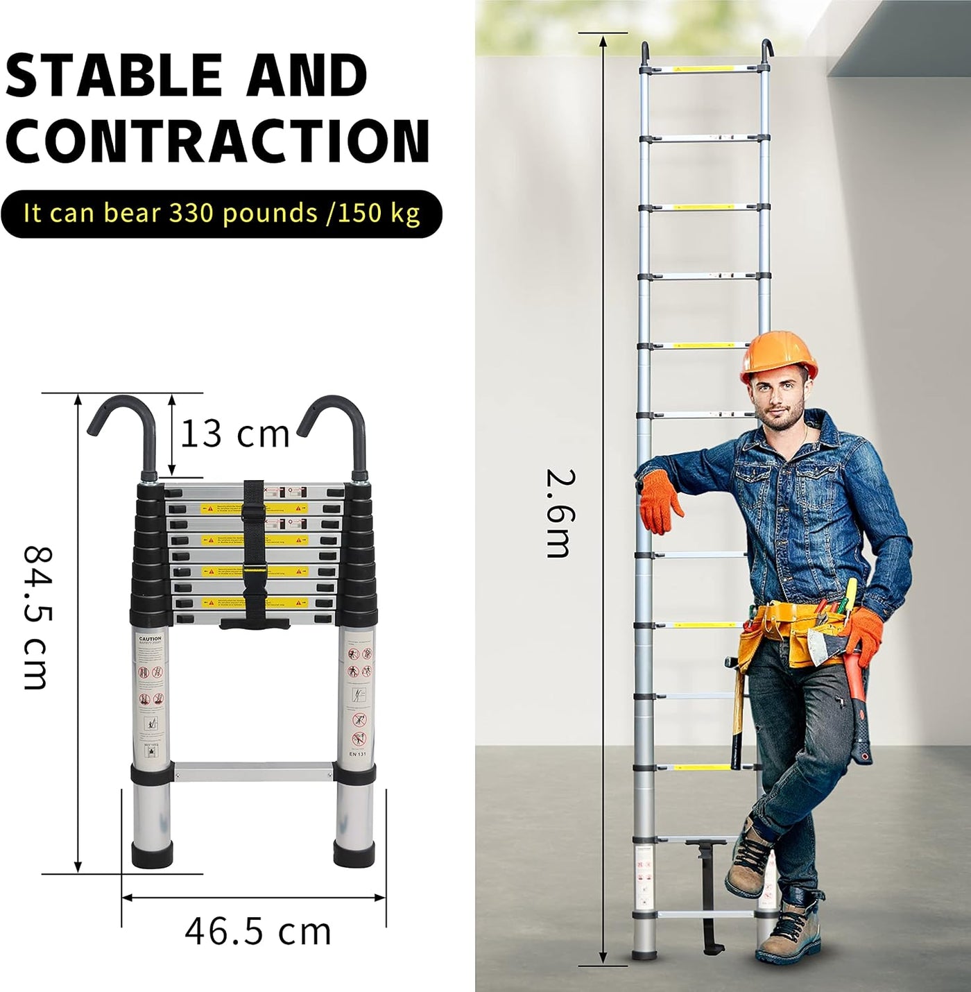 Telescopic Ladder 3.8M 12.5FT Aluminium Extendable 150kg Galvaran Portable