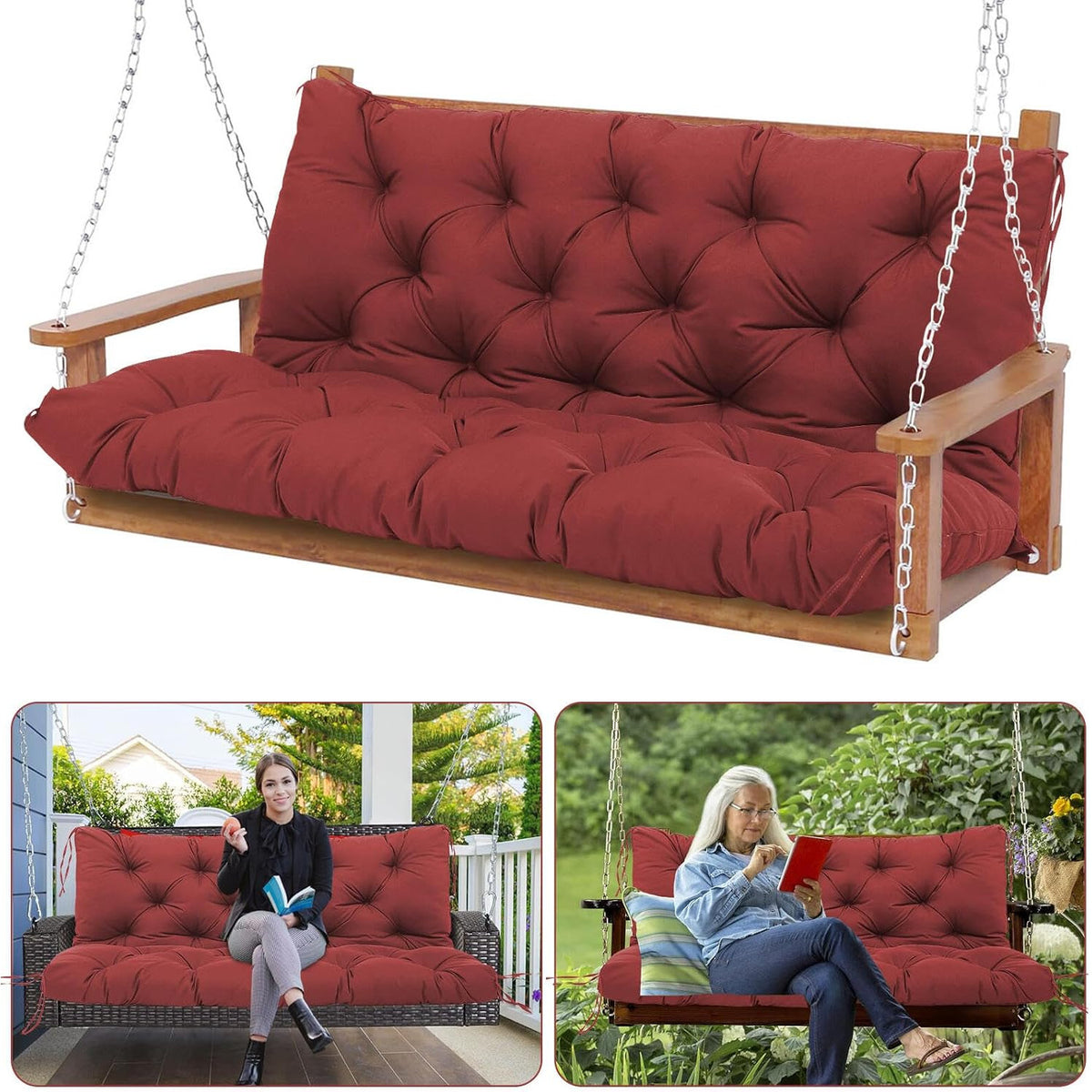 3 Seater Bench Cushion 150x100cm 13cm Thick Waterproof High Back Outdoor Swing Pad