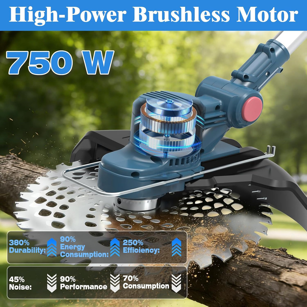 Cordless Strimmer 750W 21V Brushless 5 in 1 2x4Ah Batteries Makita Compatible