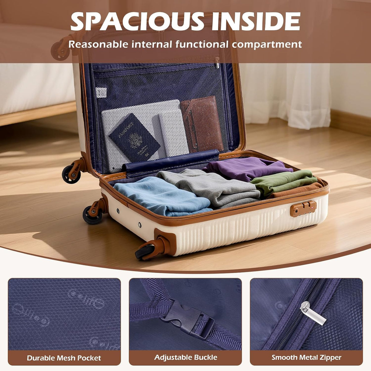 Cabin Suitcase 55x40x20cm Carry On Luggage Blue Brown EasyJet Travel COOLIFE