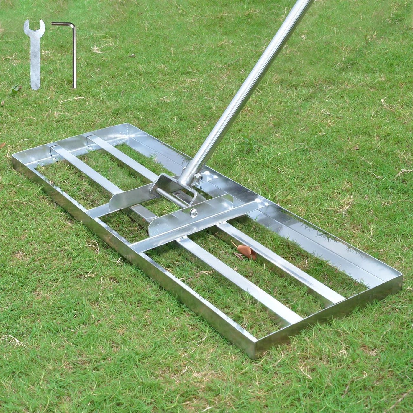 SurmountWay 28x10'' Lawn Leveling Rake, 7FT Heavy-Duty Stainless Steel Tool - Massive Discounts