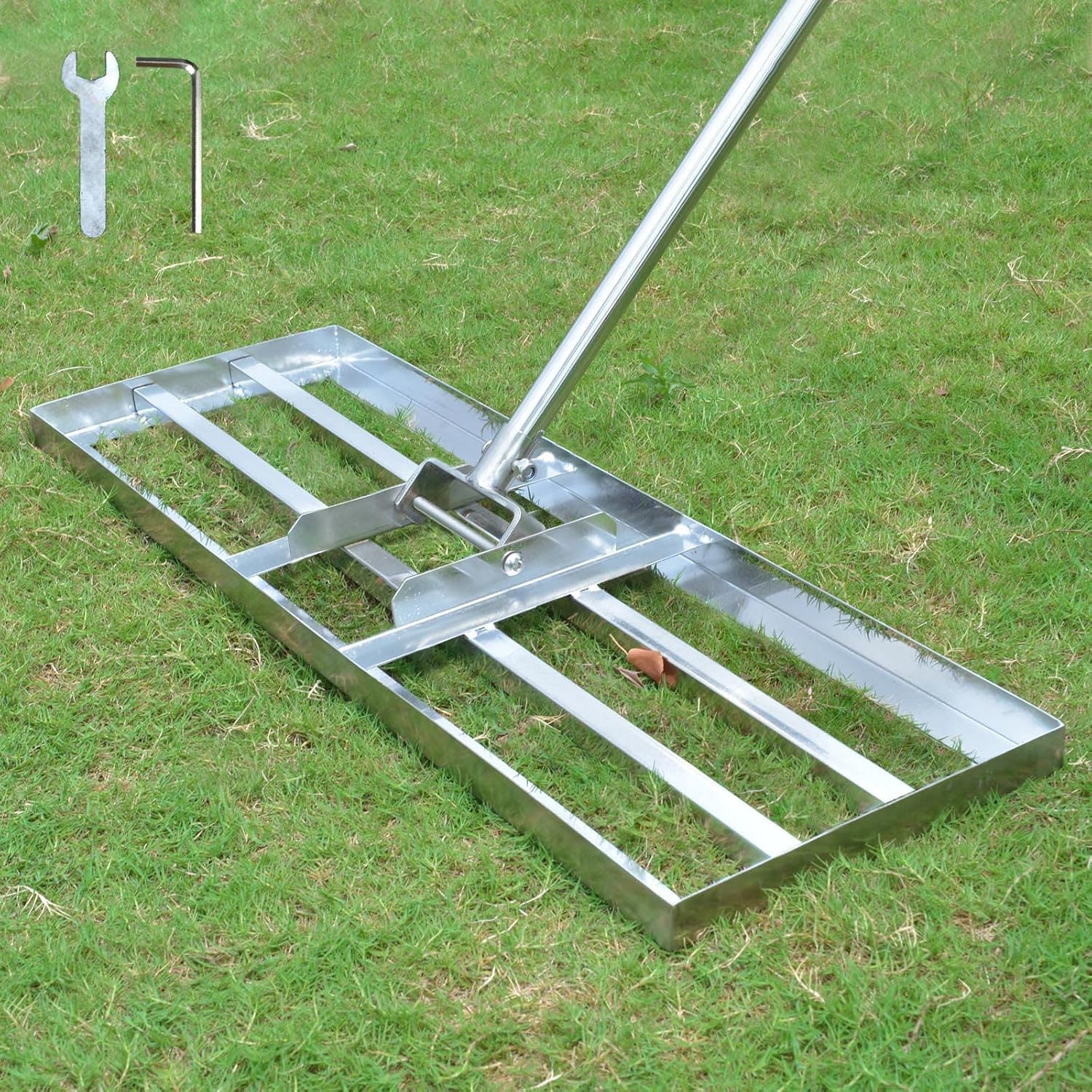 SurmountWay 28x10'' Lawn Leveling Rake, 7FT Heavy-Duty Stainless Steel Tool - Massive Discounts