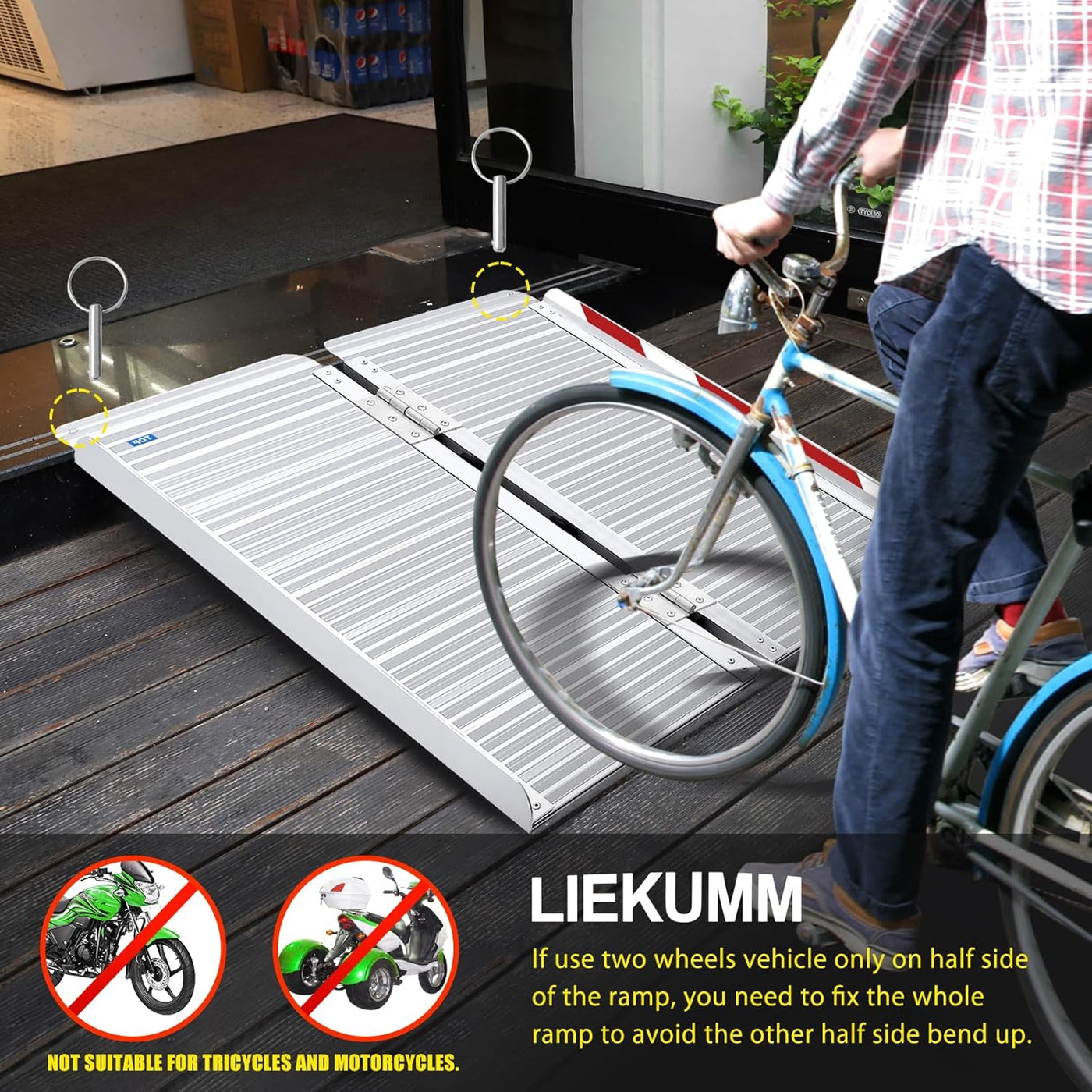 Wheelchair Ramp Folding 121x77cm Aluminium 300kg Capacity Portable LIEKUMM