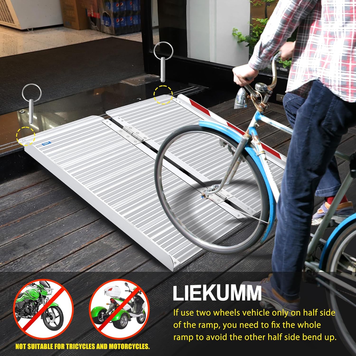 Wheelchair Ramp Folding 121x77cm Aluminium 300kg Capacity Portable LIEKUMM