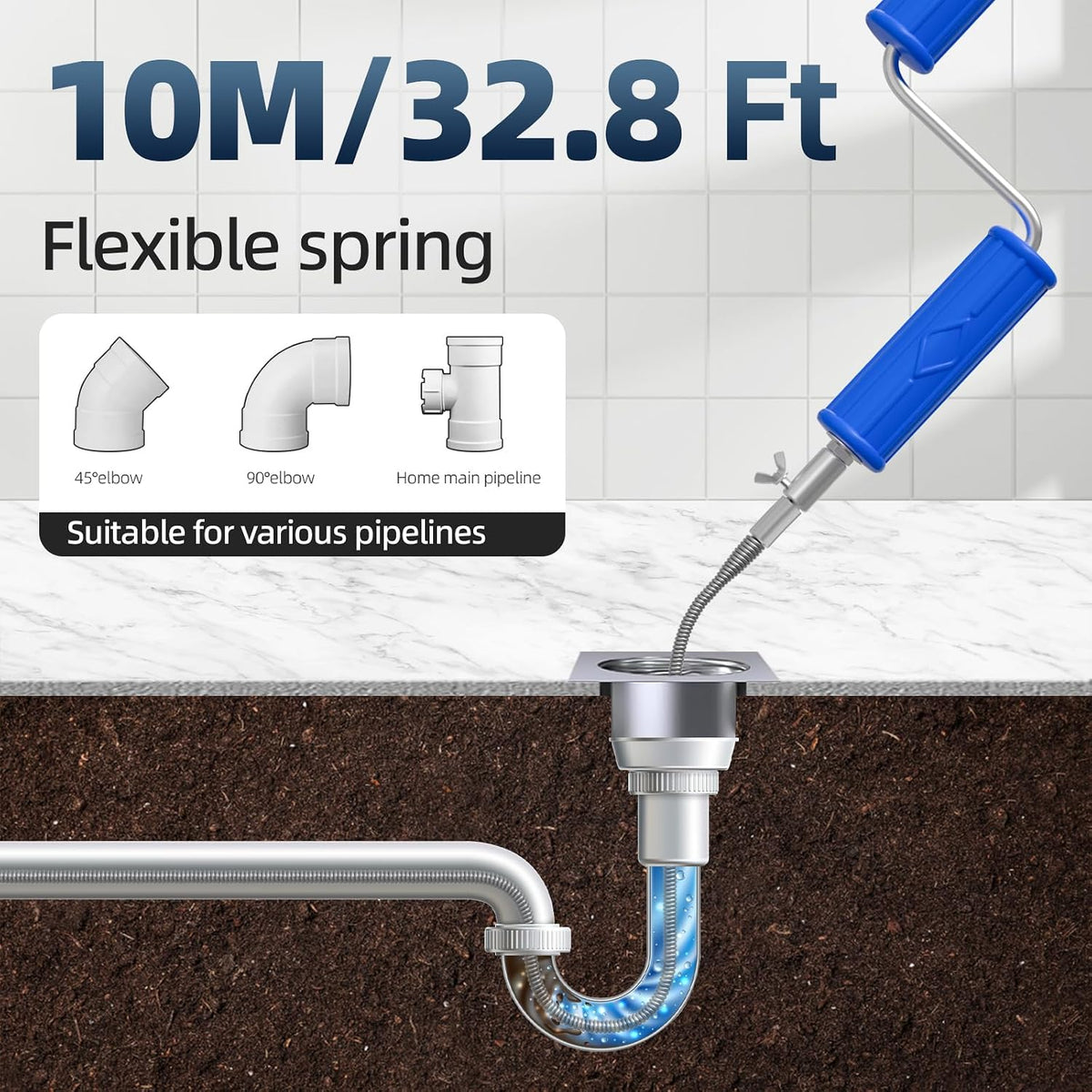 Drain Unblocker 10m x 6mm Flexible Drain Snake Manual Electric Plumbing Auger